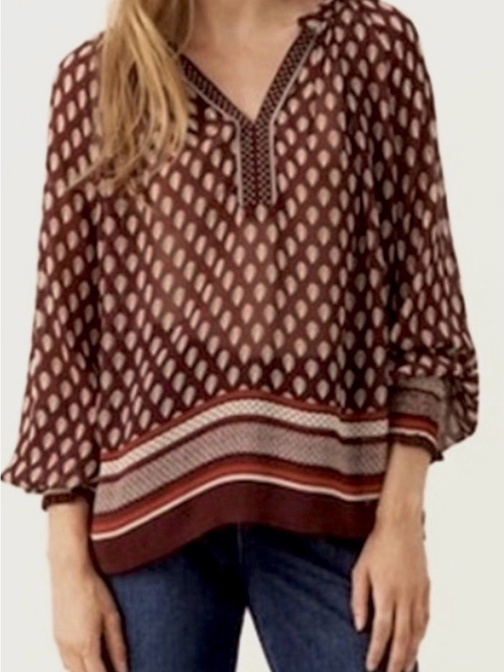 Part Two Ketta Floral V Neck Blouse Burgundy sheer boho print street festival 6